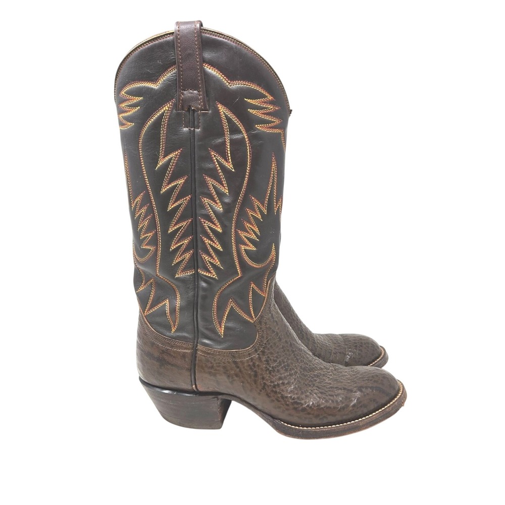 Vintage Renegade Men's 7D Brown Leather Western Cowboy Boots Embroidered Stitchi